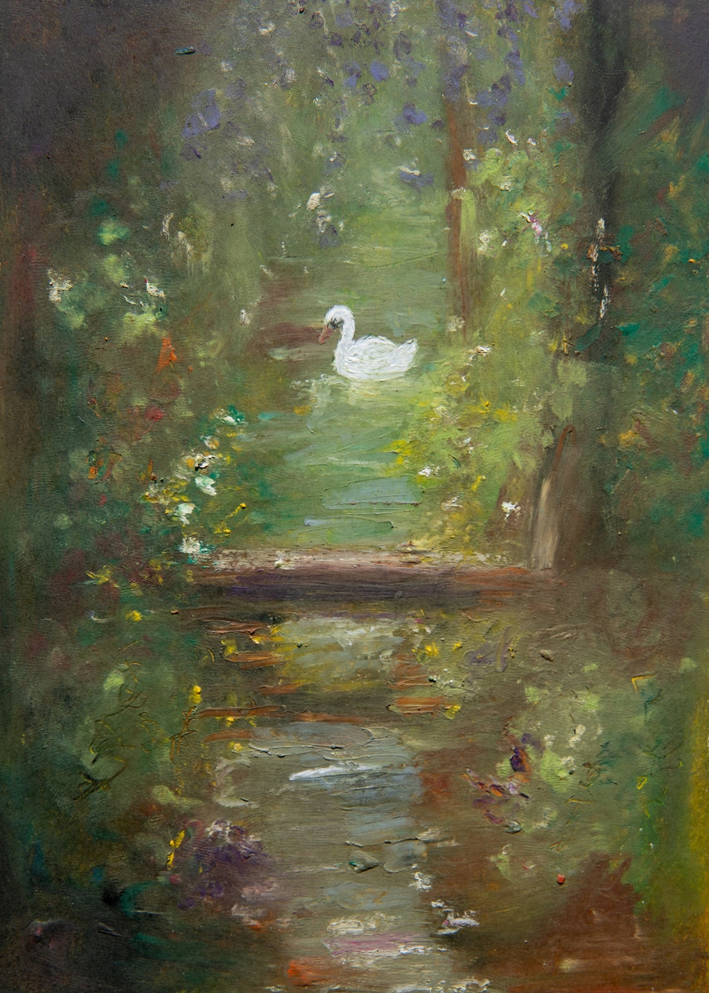 Swan Forest Oil Pastel Art Print
