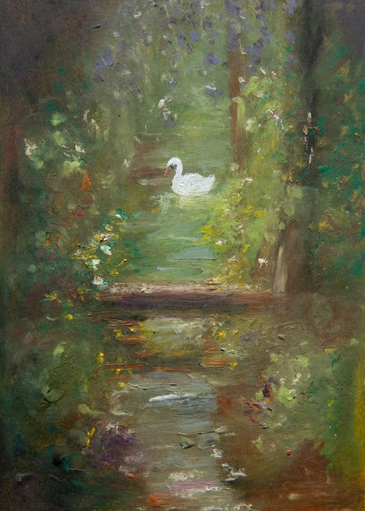 Swan Forest Oil Pastel Art Print