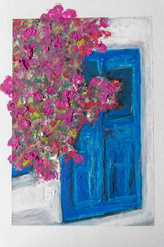 Santorini Oil Pastel Art Print