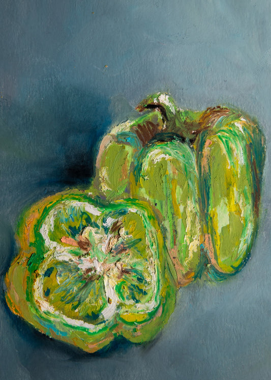 Green Bell Pepper Oil Pastel Art Print